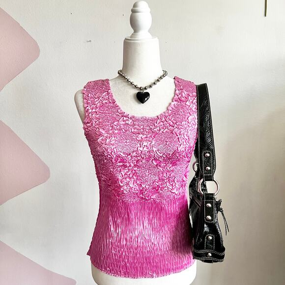 Vintage Pink Popcorn Tank Top, Y2K Coquette Fairycore Soft‎ Girl 2000s Large - Picture 1 of 6